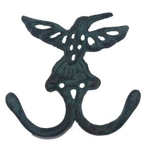 Hummingbird Wall Double Hook Cast Iron 5" Patina Bird No‎ Screws